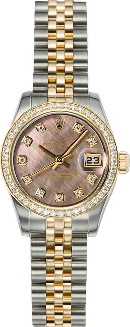 Rolex Women's New Style Two-Tone Datejust with Factory Diamond Bezel and Dark Mother of Pearl Diamond Dial 179383 Rolex Women's New Style Two-Tone Datejust with Factory Diamond Bezel and Dark Mother of Pearl Diamond Dial 179383