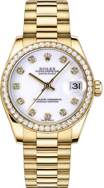 Rolex Women's President Midsize 31mm Factory Diamond Bezel White Diamond Dial 68288 Rolex Women's President Midsize 31mm Factory Diamond Bezel White Diamond Dial 68288