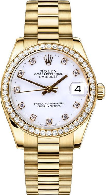 Rolex Women's President Midsize 31mm Factory Diamond Bezel White Diamond Dial 68288 Rolex Women's President Midsize 31mm Factory Diamond Bezel White Diamond Dial 68288