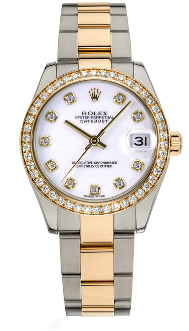 Rolex New Style Datejust Midsize Two Tone Factory Diamond Bezel & White Diamond Dial on Oyster Bracelet 178383 Rolex New Style Datejust Midsize Two Tone Factory Diamond Bezel & White Diamond Dial on Oyster Bracelet 178383