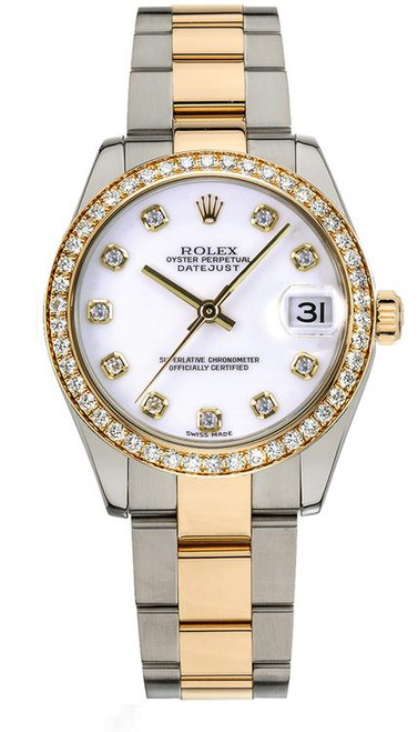Rolex New Style Datejust Midsize Two Tone Factory Diamond Bezel & White Diamond Dial on Oyster Bracelet 178383 Rolex New Style Datejust Midsize Two Tone Factory Diamond Bezel & White Diamond Dial on Oyster Bracelet 178383