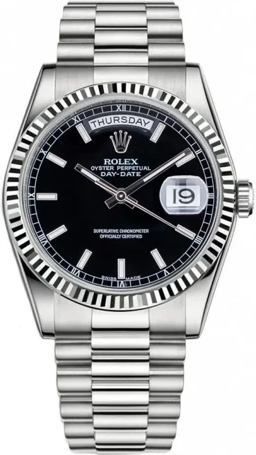 Rolex White Gold Day-Date President 36mm Factory Black Dial 118239