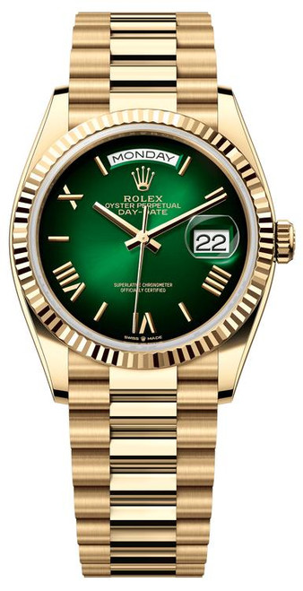 Rolex Day-Date 36mm Yellow Gold Green Roman  128238GR