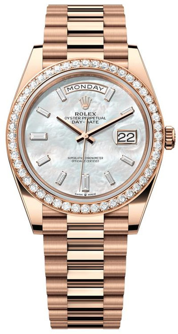 Rolex Men's Day-Date President 40mm Rose Gold Diamond Bezel & Mother of Pearl  Dial 228345rbr-0026