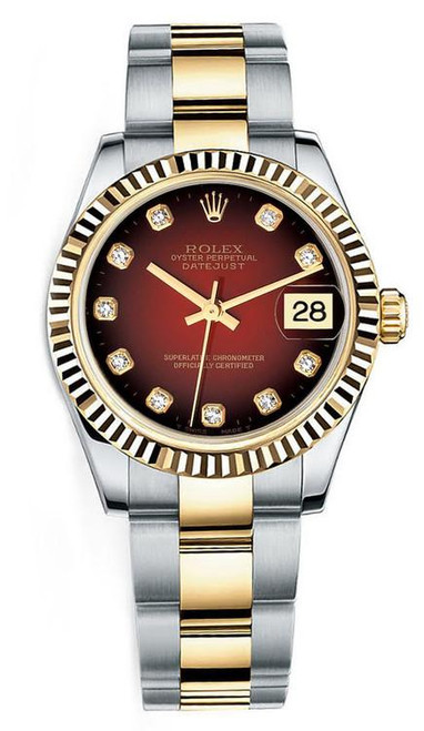 Rolex New Style Datejust Midsize Two Tone Factory Red Vignette Diamond Dial Rolex New Style Datejust Midsize Two Tone Factory Red Vignette Diamond Dial
