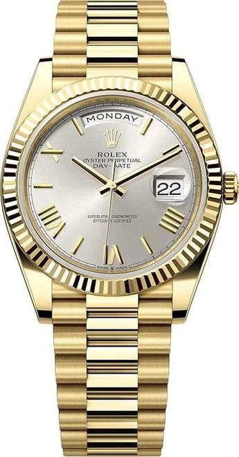 Rolex Pre-Owned Day Date President 40mm Yellow Gold Silver Roman 228238