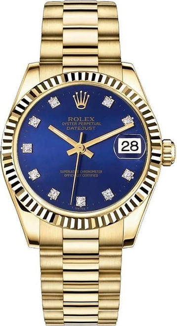 Rolex Women's President Midsize Factory Blue Diamond 68278