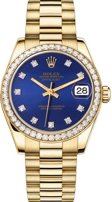 Rolex Women's President Midsize Factory Diamond Bezel on Factory Blue Diamond 68288 Rolex Women's President Midsize Factory Diamond Bezel on Factory Blue Diamond 68288