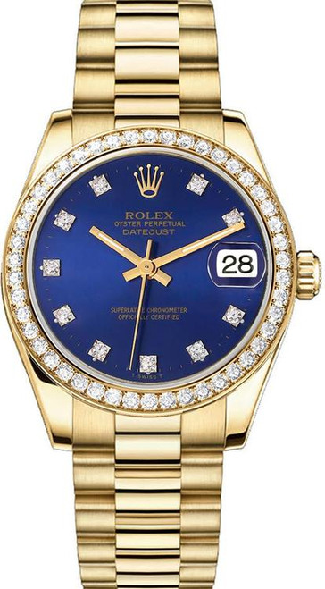 Rolex Women's President Midsize Factory Diamond Bezel on Factory Blue Diamond 68288 Rolex Women's President Midsize Factory Diamond Bezel on Factory Blue Diamond 68288