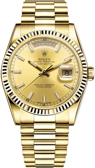 Rolex Men's Day Date President Yellow Gold New Style Champagne Index Dial 118238 Rolex Men's Day Date President Yellow Gold New Style Champagne Index Dial 118238
