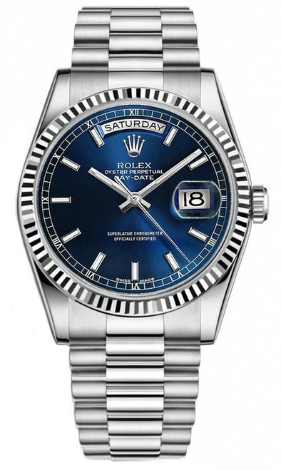 Rolex White Gold President 36mm Factory Blue Index 118239