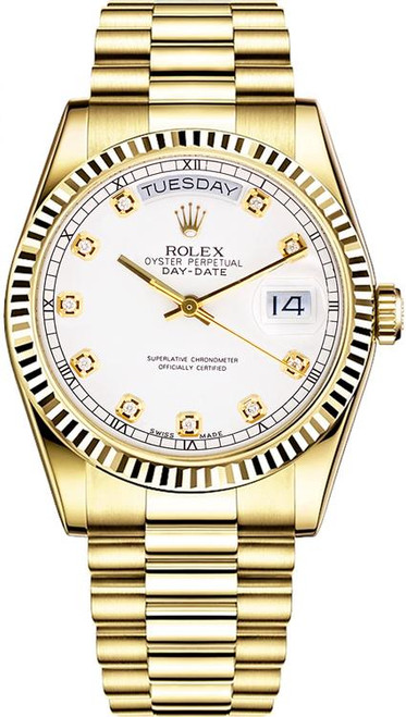 Rolex  Day Date President Yellow Gold Factory White Diamond Dial 18238