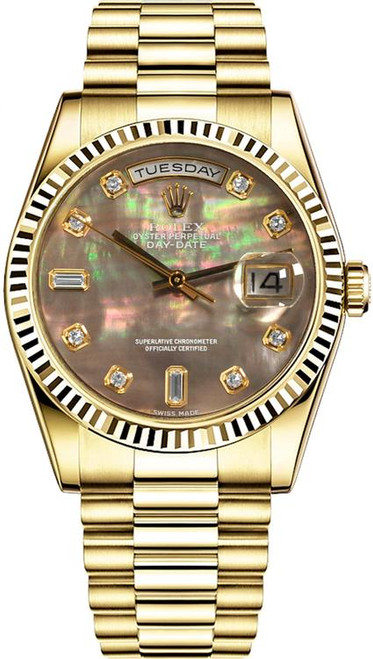 Rolex Yellow Gold Day-Date President 36mm Factory Tahitian Mother of Pearl Diamonds 118238