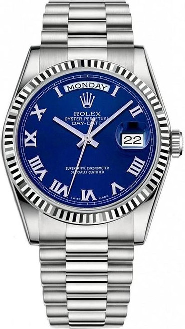 Rolex White Gold President 36mm Factory Blue Roman 118239