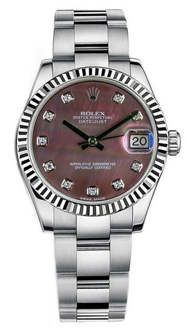 Rolex Datejust Midsize 31mm Stainless Steel Factory Dark Mother of Pearl Diamond Dial Oyster Band 178274 Rolex Datejust Midsize 31mm Stainless Steel Factory Dark Mother of Pearl Diamond Dial Oyster Band 178274