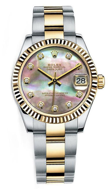 Rolex New Style Datejust Midsize Two Tone Factory Dark Mother of Pearl Diamond  Oyster 178273