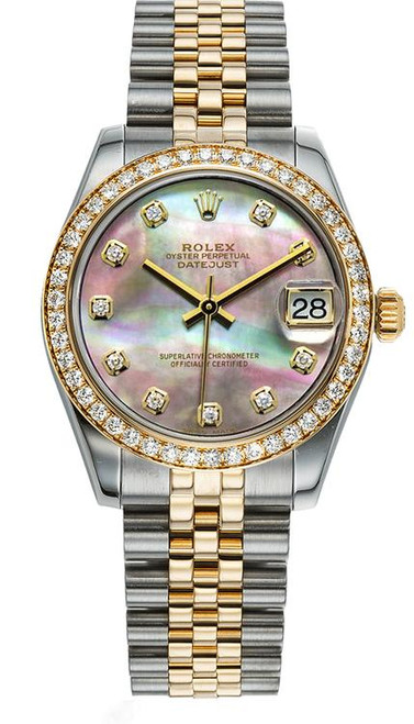 Rolex New Style Datejust Midsize Two Tone Factory Diamond Bezel & Dark Mother of Pearl Diamond Dial on Jubilee Bracelet 178383 Rolex New Style Datejust Midsize Two Tone Factory Diamond Bezel & Dark Mother of Pearl Diamond Dial on Jubilee Bracelet 178383