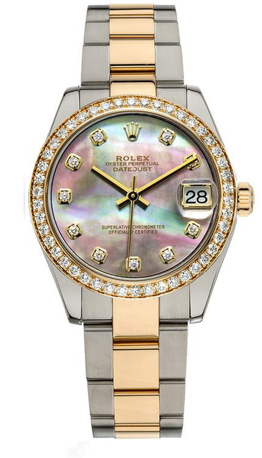 Rolex Datejust Midsize Two Tone Factory Diamond Bezel & Dark Mother of Pearl Diamond Dial on Oyster Bracelet 178383 Rolex Datejust Midsize Two Tone Factory Diamond Bezel & Dark Mother of Pearl Diamond Dial on Oyster Bracelet 178383