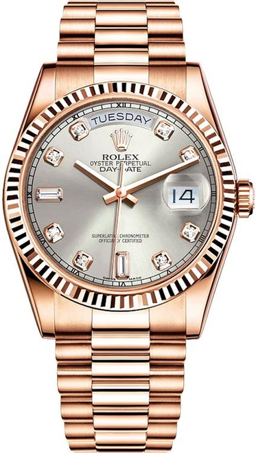 Rolex Day-Date President Rose Gold  Factory Silver Diamond Dial 118235