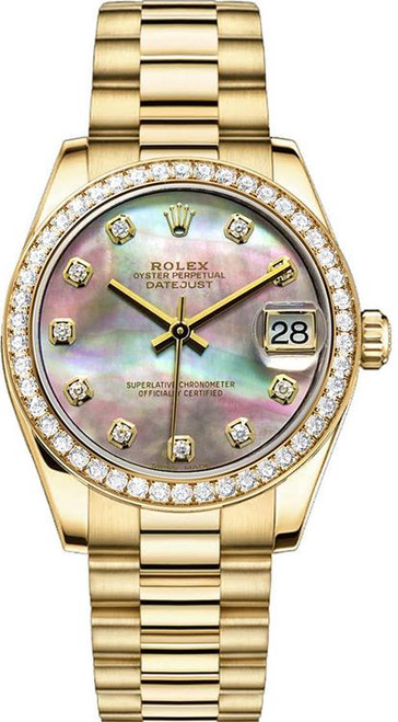 Rolex Women's President Midsize Factory Diamond Bezel on Black MOP Diamond Dial 68288 Rolex Women's President Midsize Factory Diamond Bezel on Black MOP Diamond Dial 68288