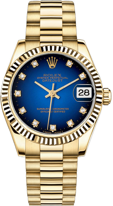 Rolex Women's President Midsize Factory Blue Vignette 68278 Rolex Women's President Midsize Factory Blue Vignette 68278