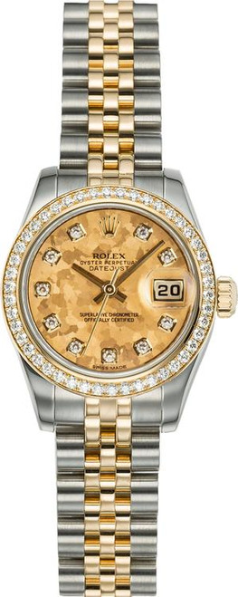 Rolex Women's New Style Two-Tone Datejust with Factory Diamond Bezel and Gold Crystal Diamond 179383