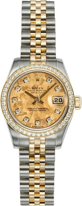 Rolex Women's New Style Two-Tone Datejust with Factory Diamond Bezel and Gold Crystal Diamond 179383