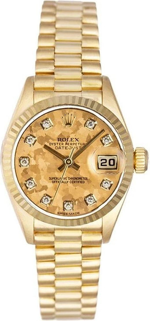 Rolex Women's President Yellow Gold Gold Crystal Diamond