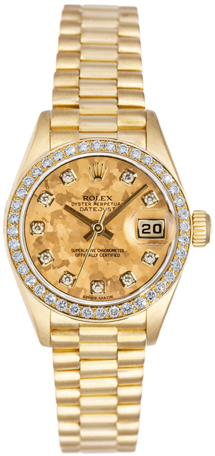 Rolex Women's President Yellow Gold Factory Diamond Bezel and Gold Crystal Diamond 69138 Rolex Women's President Yellow Gold Factory Diamond Bezel and Gold Crystal Diamond 69138
