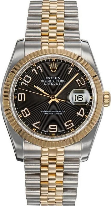 Rolex New Style Datejust Two Tone Factory Black Arabic Concentric Dial 116233