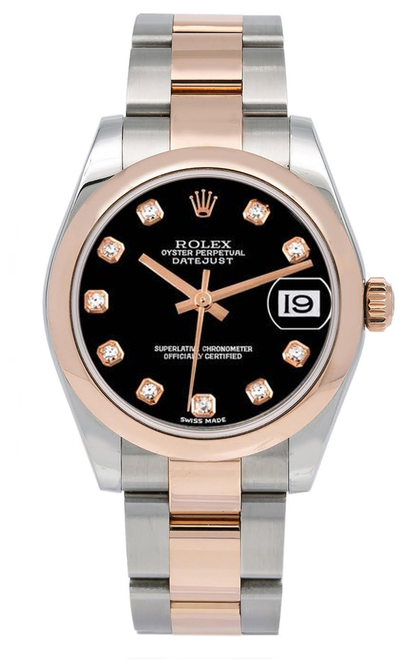Rolex New Style Datejust Midsize Rose Gold Factory Smooth Bezel Black Diamond Rolex New Style Datejust Midsize Rose Gold Factory Smooth Bezel Black Diamond