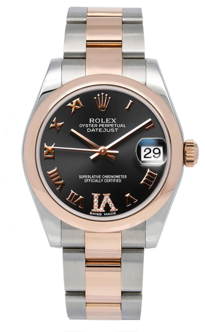 Rolex New Style Datejust Midsize Rose Gold Factory Smooth Bezel Black Roman Diamond VI Rolex New Style Datejust Midsize Rose Gold Factory Smooth Bezel Black Roman Diamond VI