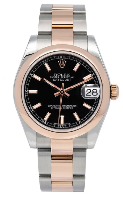 Rolex New Style Datejust Midsize Rose Gold Factory Smooth Bezel Black Index Rolex New Style Datejust Midsize Rose Gold Factory Smooth Bezel Black Index