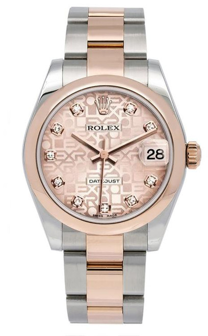 Rolex New Style Datejust Midsize Rose Gold Factory Smooth Bezel Rose Diamond Jubilee 178241