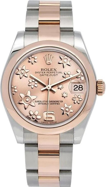 Rolex New Style Datejust Midsize Two Tone Smooth Bezel Rose Floral 178241