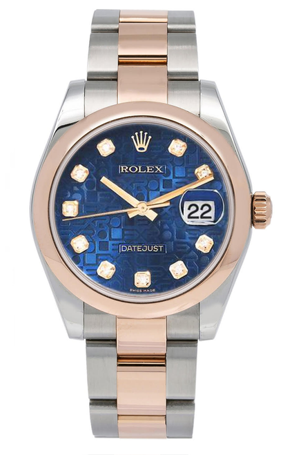 Rolex New Style Datejust Midsize Rose Gold Factory Smooth Bezel Blue Diamond Jubilee Rolex New Style Datejust Midsize Rose Gold Factory Smooth Bezel Blue Diamond Jubilee