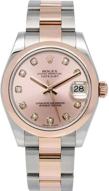 Rolex New Style Datejust Midsize Rose Gold Factory Smooth Bezel Pink Diamond 178241