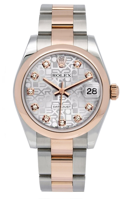 Rolex New Style Datejust Midsize Rose Gold Factory Smooth Bezel Silver Diamond Jubilee Rolex New Style Datejust Midsize Rose Gold Factory Smooth Bezel Silver Diamond Jubilee