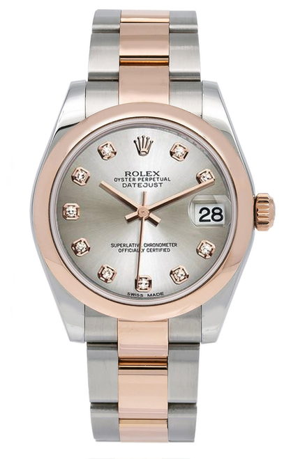 Rolex New Style Datejust Midsize Rose Gold Factory Smooth Bezel Silver Diamond Rolex New Style Datejust Midsize Rose Gold Factory Smooth Bezel Silver Diamond