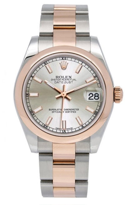 Rolex New Style Datejust Midsize Rose Gold Factory Smooth Bezel Silver Index Rolex New Style Datejust Midsize Rose Gold Factory Smooth Bezel Silver Index