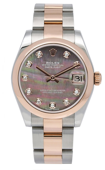 Rolex New Style Datejust Midsize Rose Gold Factory Smooth Bezel Black Mother of Pearl Diamond Rolex New Style Datejust Midsize Rose Gold Factory Smooth Bezel Black Mother of Pearl Diamond