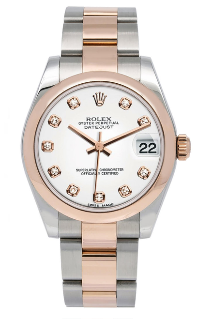 Rolex New Style Datejust Midsize Rose Gold Factory Smooth Bezel White Diamond Rolex New Style Datejust Midsize Rose Gold Factory Smooth Bezel White Diamond