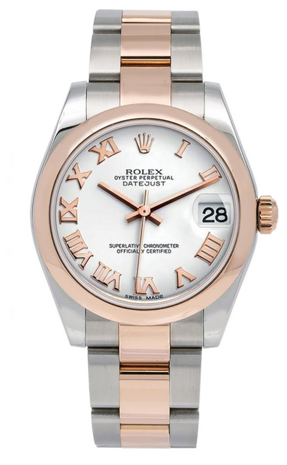 Rolex New Style Datejust Midsize Rose Gold Factory Smooth Bezel White Roman Rolex New Style Datejust Midsize Rose Gold Factory Smooth Bezel White Roman