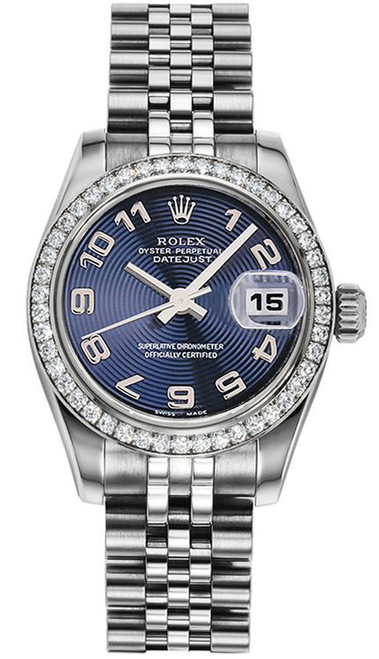 Rolex Women's New Style Steel Datejust with Factory Diamond Bezel and Blue Arabic Concentric Dial 179384 Rolex Women's New Style Steel Datejust with Factory Diamond Bezel and Blue Arabic Concentric Dial 179384