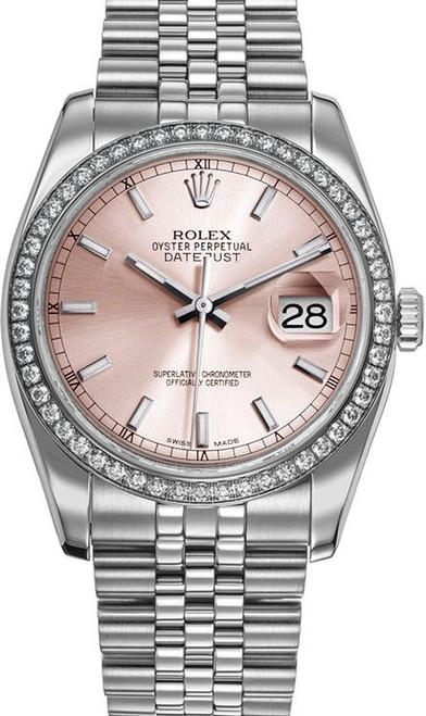 Rolex New Style Datejust Stainless Steel Rolex Factory Diamond Bezel & Pink Index Dial on Jubilee Bracelet 116244 Rolex New Style Datejust Stainless Steel Rolex Factory Diamond Bezel & Pink Index Dial on Jubilee Bracelet 116244