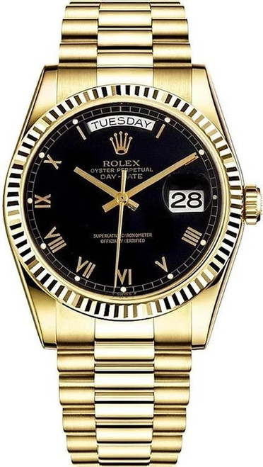 Rolex  Day-Date President Yellow Gold Black Roman Dial 18038