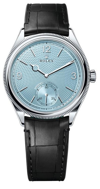 Rolex Platinum 1908 Ice Blue 52506 Black Leather