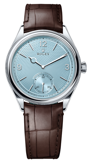 Rolex Platinum 1908 Ice Blue 52506 Brown Leather