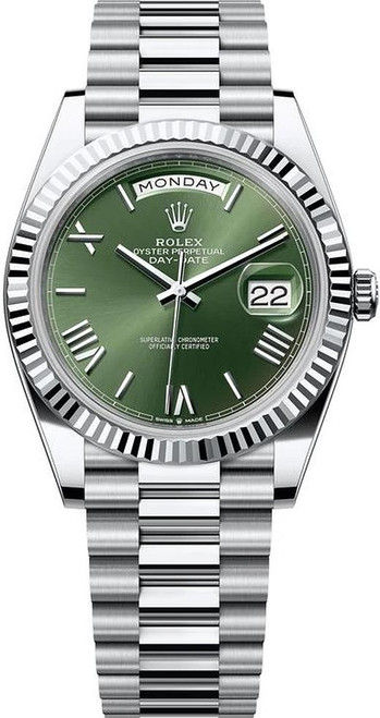 Rolex Platinum President Day Date 40 Olive Green Roman 228236