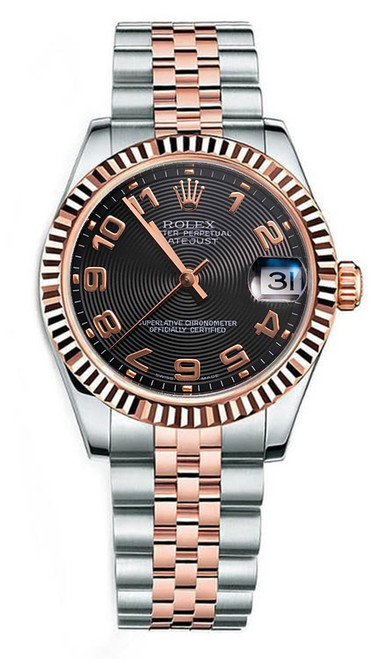 Rolex New Style Datejust Midsize Rose Gold Black Arabic Dial 178271